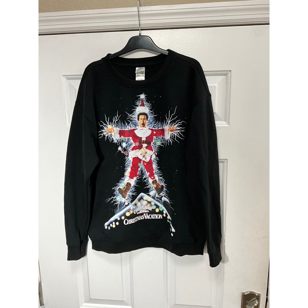 National Lampoons Christmas Vacation Sweatshirt Mens L Black Clark Griswold